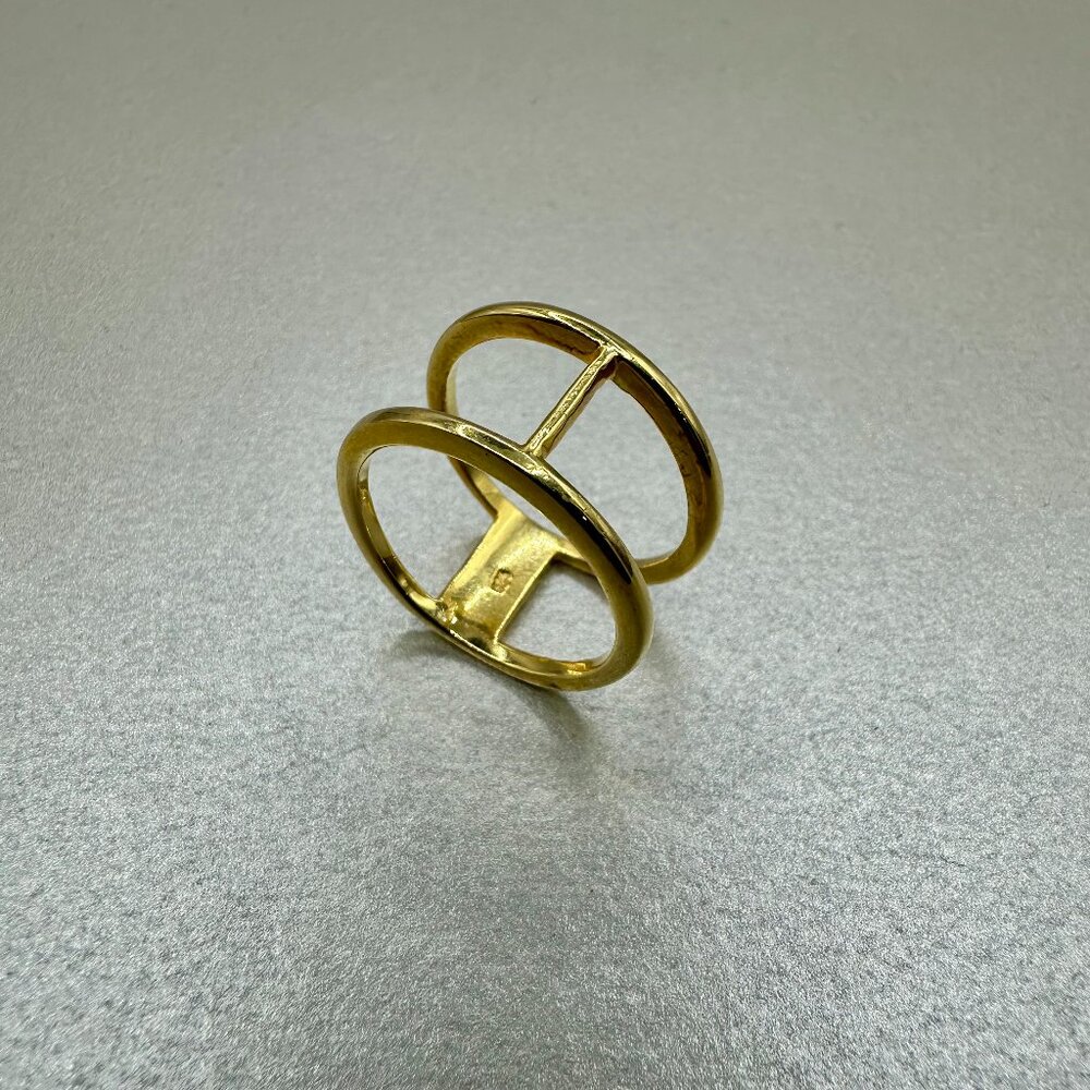 Solid Yellow Tone Double Band Bar Ring in 925 Sterling Silver